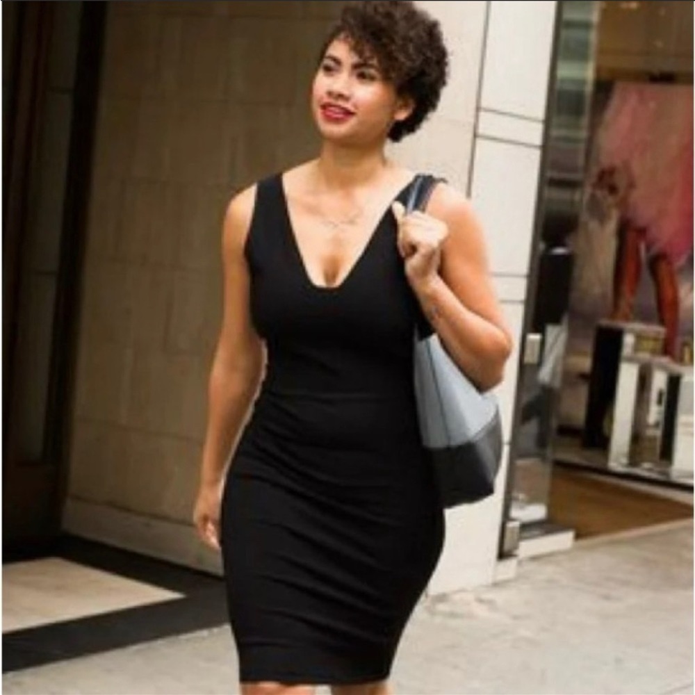 Betabrand Sudden Chemistry Dress Women's Black‎ Knee Length Sheath Zip Pocket XS